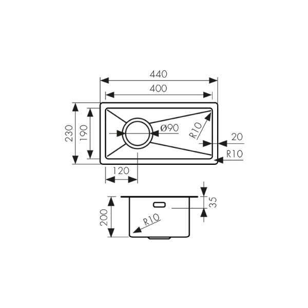 KSM-2344 Мойка из нержавеющей стали KAISER 230x440x200